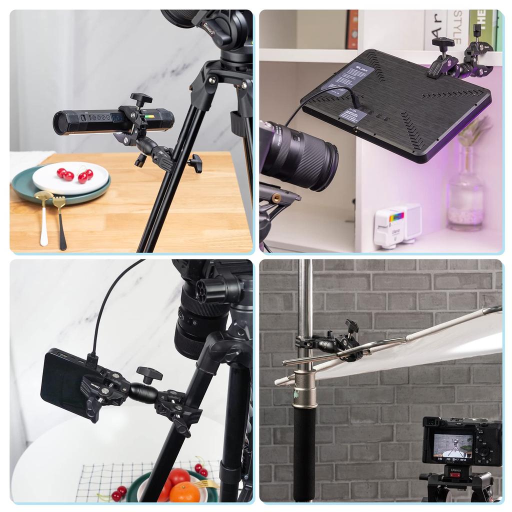 Ulanzi Double Super Clamp, Double Clamp Magic Arm, Head Arm, Crab Claw Clamp, for Fixing Photography and Lighting Equipment, Anti-Loosening, 360° Rota