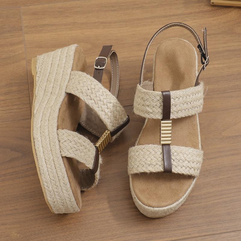 Large Hemp Rope Woven Wedge Sandals for Women