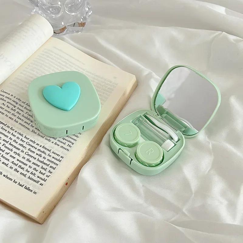 Heart Contact Lens Case with Mirror Mini Lovely Eyes Care Contact Lenses Container Box Travel Kits Eyewear Accessories Organizer