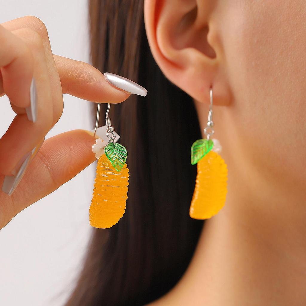 Módní Kreativní Design Sladké Kumquat Oranžové Ovocné Náušnice Pro Ženy