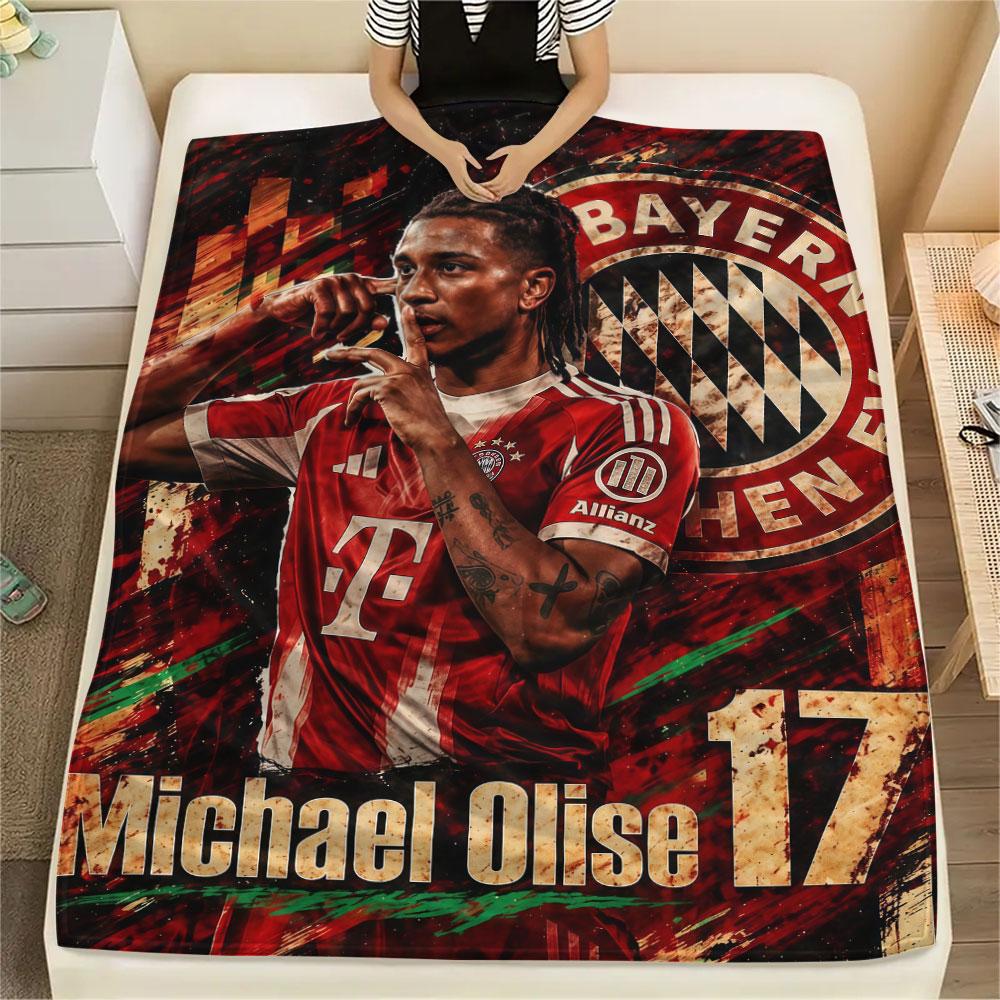 Michael Olise Printed Flannel Blanket, soft throw for bedroom sofa, washable,soccer fan merchandise, great gift.