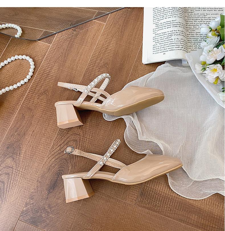 

Жемчужные босоножки на толстом каблуке женские 2025 лето новая мода ретро темперамент туфли Мэри Джейн пряжка на ремешке высокий каблук 40 абрикосовый