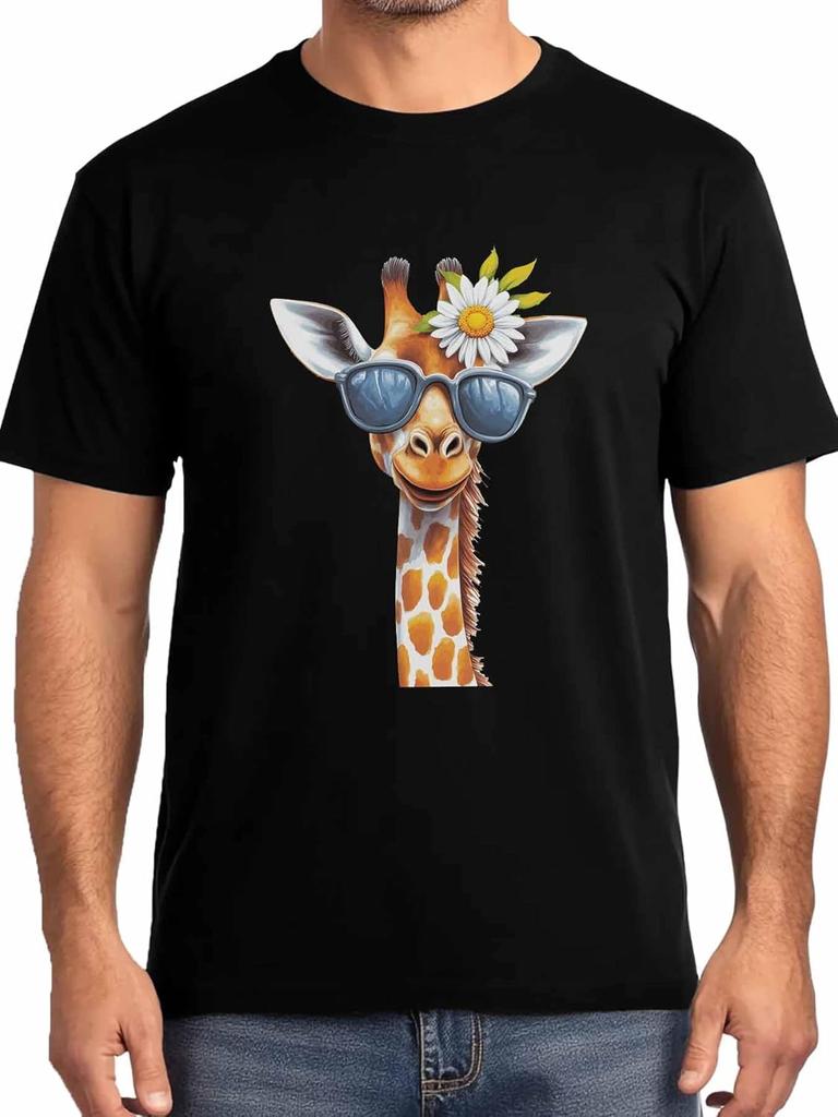 Cute Giraffe Mens T-Shirts,Short Sleeve Quick Drying T Shirts for Men Crew Neck Tee Summer Daisy Men's T-Shirts