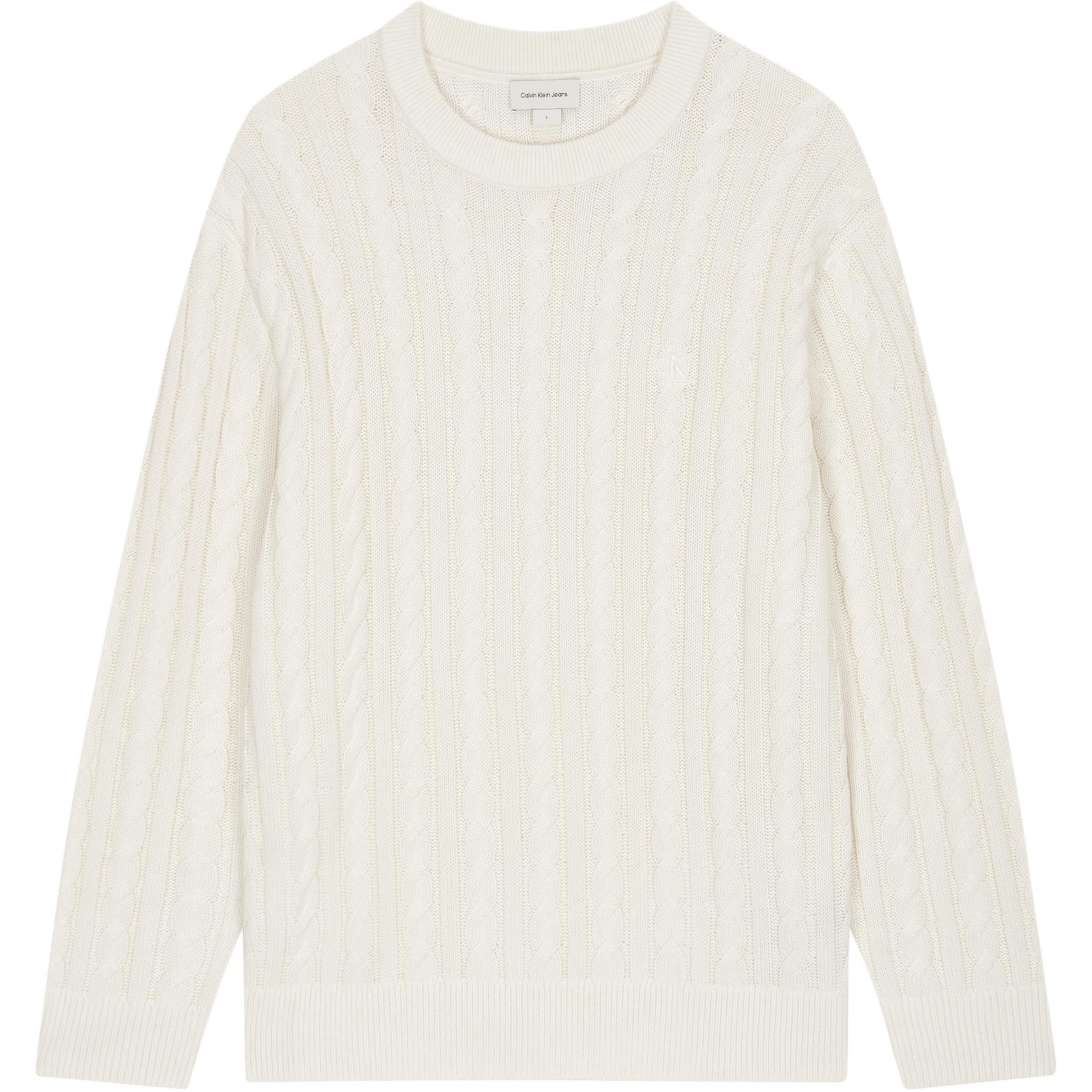 Calvin Klein Cable Knit Crew Neck Long Sleeve Sweater Men sweater Ivory J327405-YBI S