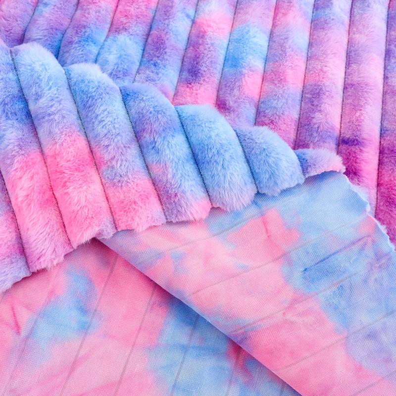 Gefleckter Batik-Kaninchenfellstoff mit siebenfarbigem Farbverlauf für Kleidung, Spielzeug, Heimtextilien, Schuhe und Hüte