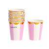 10 pezzi per 1 lotto Set di stoviglie monouso a righe blu rosa con pois Bicchieri di carta Piatti Cannucce Forchette Set monouso Decorazioni per feste di compleanno e matrimonio