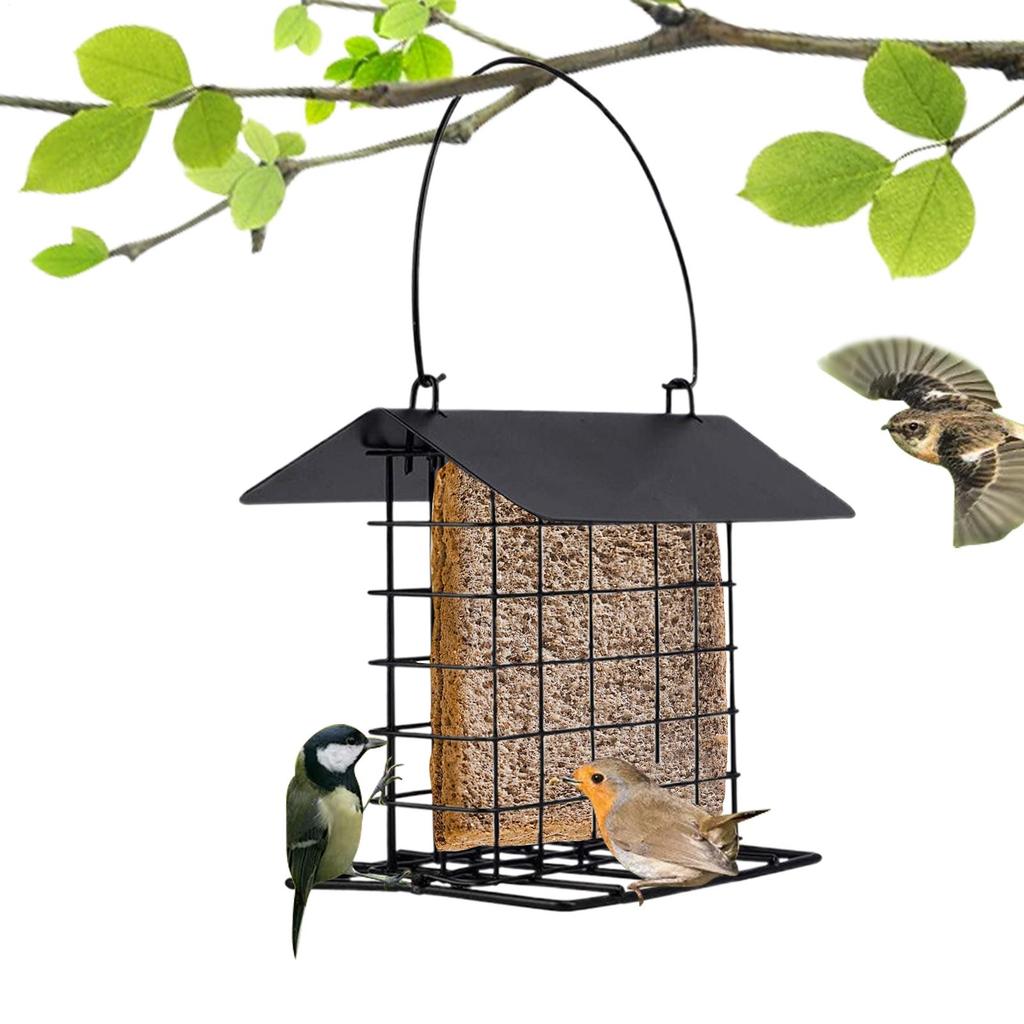 Outdoor Hangable Bird Feeder with Weatherproof Roof Bird Feeding Tray Hanging Bird Suet Feeder Feeding Station for All Breeds