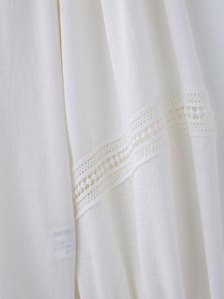 2025 Spring Women's European & American Style Lace Trim Straight Shirt