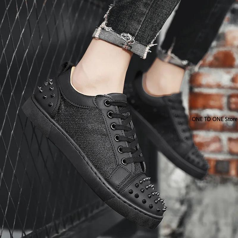 Fashion Men Sneakers Casual Designer Rivet Punk Board Shoes Fashion Leather Canvas Breathable Height Increased Flat Platform White Shoes