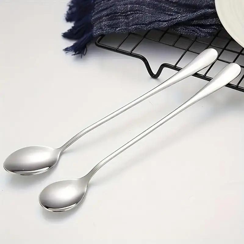 Long Spoon Ice Tea Spoons Long Stainless Steel 7.87in Iced Teaspoon Home Bar Drink Stirrer Tableware Set For Ice Cream