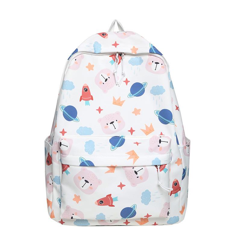 Cute Bear Cartoon Rocket Star Cloud Crown Print Student Backpack For School