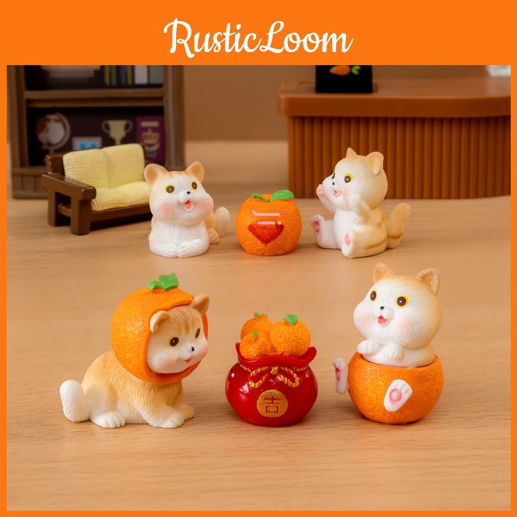 Charming Resin Orange Cat Figure Blind Box Miniature Desk And Car Ornaments