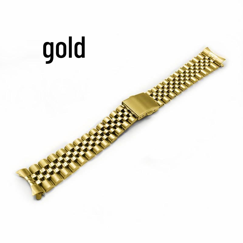 Universal Stainless Steel Bull Ring Watch Band with Curved Ends and Double Push Butterfly Clasp - 18/20/22mm