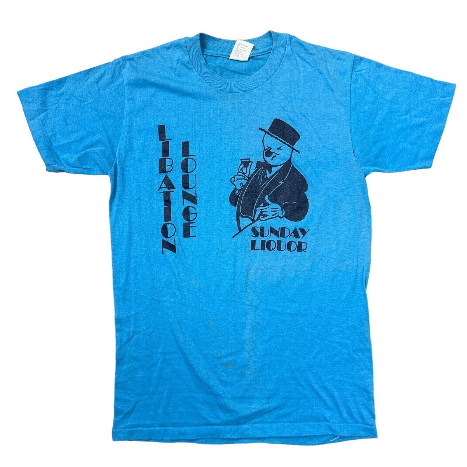Vintage T-Shirt Mens Womens Tees Top Single Stitch Spell Out Sunday Liquor Blue Mens XL