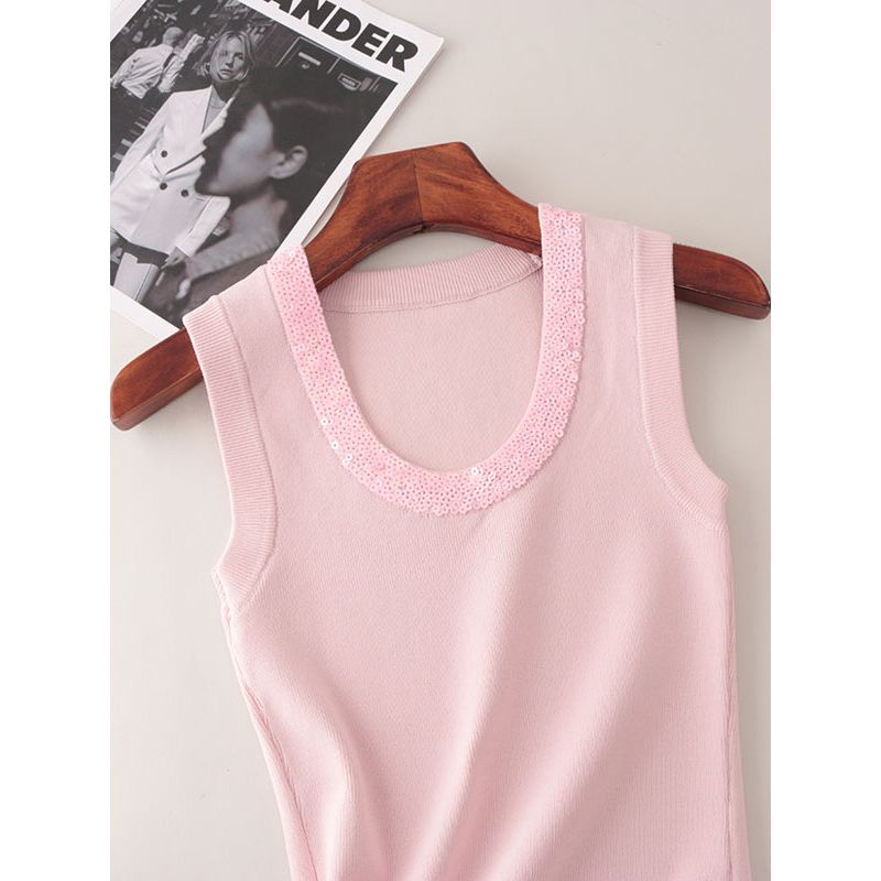 Thailand Fashion Brand Gao Ding Sequin U-Collar Slim-Fitting Suspenders Vest Export Summer Sleeveless Small Top