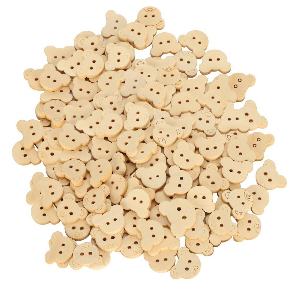 100pcs 21mm Diameter Animal Sewing Buttons Unfinished Raw Wood Bear Shape Buttons For Sewing Crafts