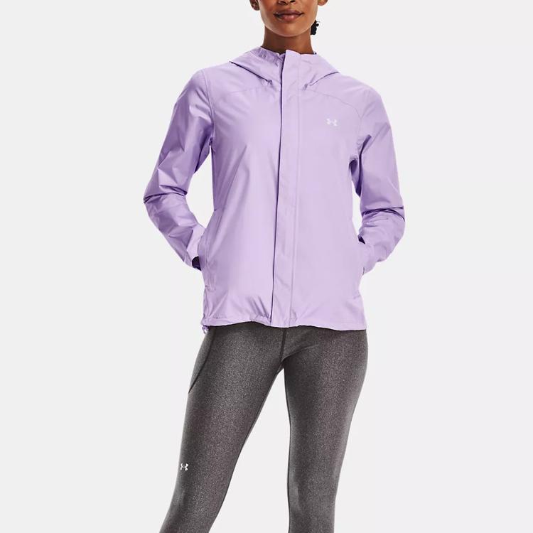 Under Armour Solid Color Logo Print Zip-Up Hooded Jacket Women Outerwear Nebula-Purple 1374645-515