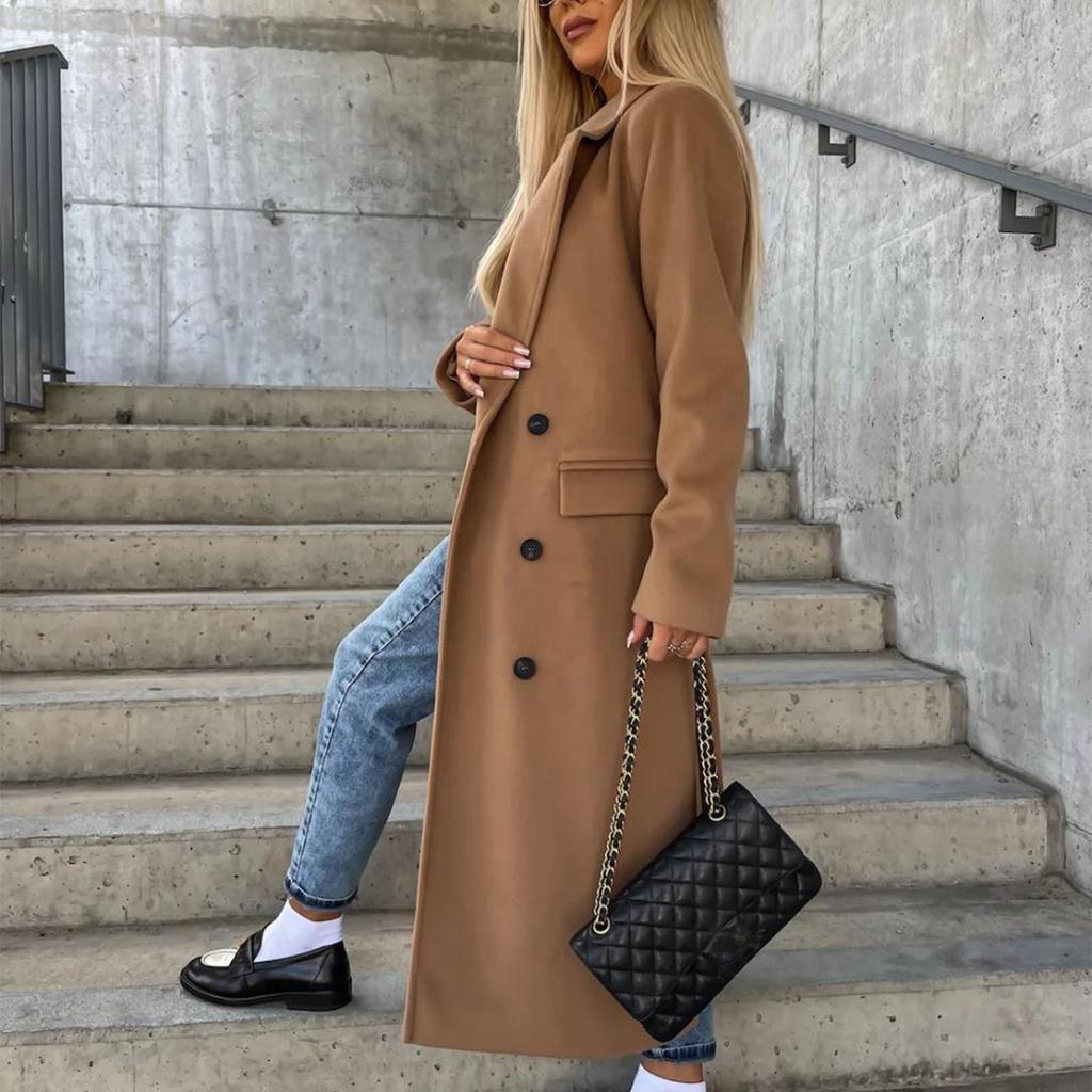 Dámský módní ležérní vlněný kabát jednobarevný dlouhý