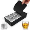 YOUSHY Ice Tray, Black Food-Grade Silicone with Lid, Ice Cube Maker, Large Ice Cubes, 5cm Square Ice Tray (8 Compartments, Ice Lattice)