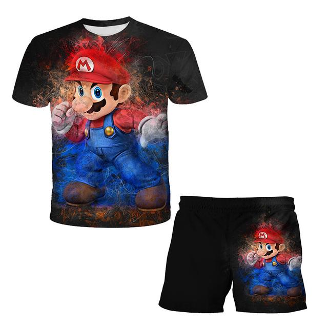 2025 Neue T-Shirts Jungen Anzug Mario T-Shirt Shorts Sommermode Mario Bros T-Shirt 2-teilige Sets Kinder Trainingsanzug Jungen Übergroße Kleidung