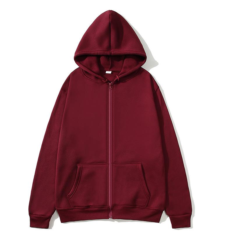 Unisex Solid Color Zip-Up Hooded Sweatshirt Cardigan