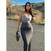Western Style Women Clothes 2024 Summer New Fashion Wrap-around Gyaru Slim Fit Gradient Color Dress Double Layer