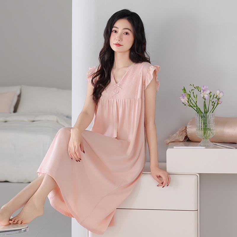 Pajamas women's summer cotton short sleeves 1011 new simple and high-end pregnant women can wear loose loungewear dresses