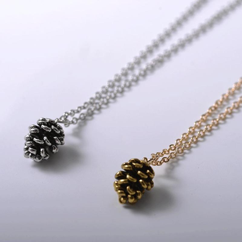 Vintage Frauen süße Tannenzapfen Form Anhänger dünne Kette Halskette Schmuck Geschenk