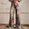 Dámské Retro Ležérní Kalhoty Knoflík se středním vzrůstem Zip Fly Široká noha Dlouhé kalhoty s kapsami Digitální květinový potisk Kalhoty pro volný čas Streetwear