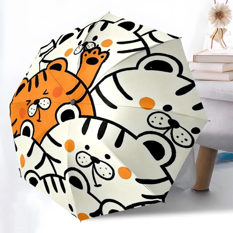 1pc Tiger Cubs Automatic Open/Close Umbrella Compact Folding Umbrella, All-Season Portable Umbrella for Women/Men F1124040