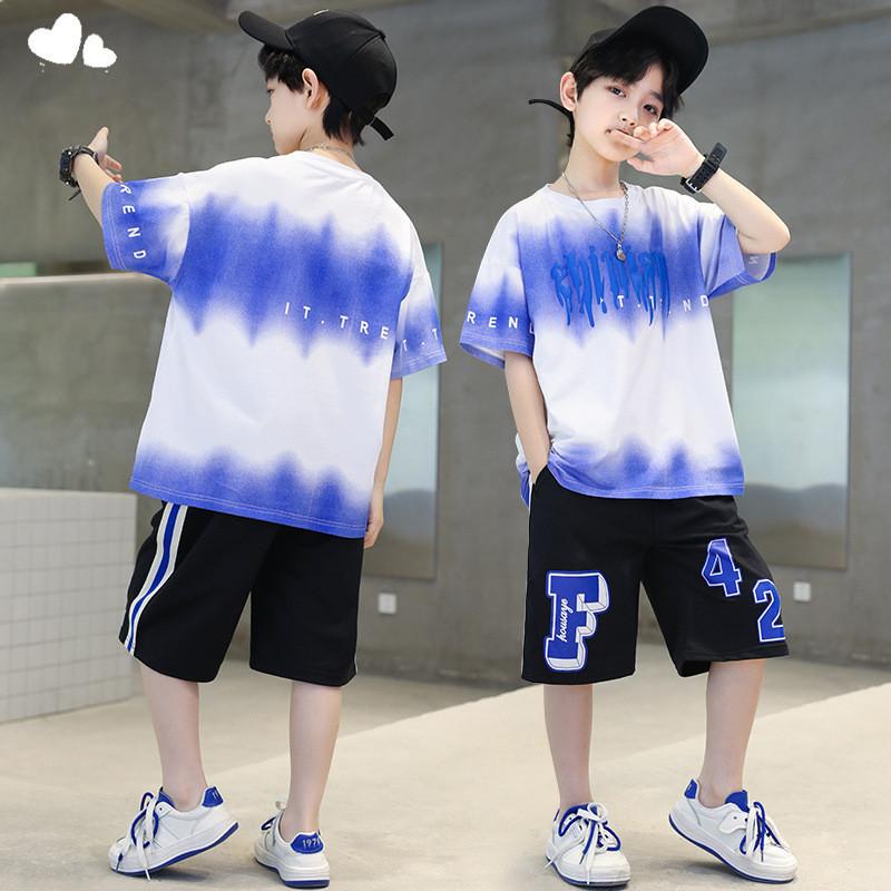 Комплект для мальчика с коротким рукавом, детский модный комплект из двух предметов 140