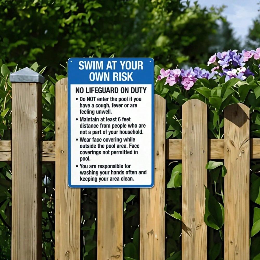 Retro Swim At Your Own Risk Metal Sign, 8x12in Vintage Iron Pool Warning, Funny Wall Decor