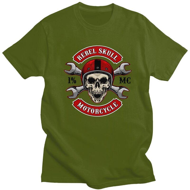 Custom Rock Biker Skull And Crossbones T Shirt for Men Pure Cotton Tshirt Casual Tees Tshirt Loose Fit