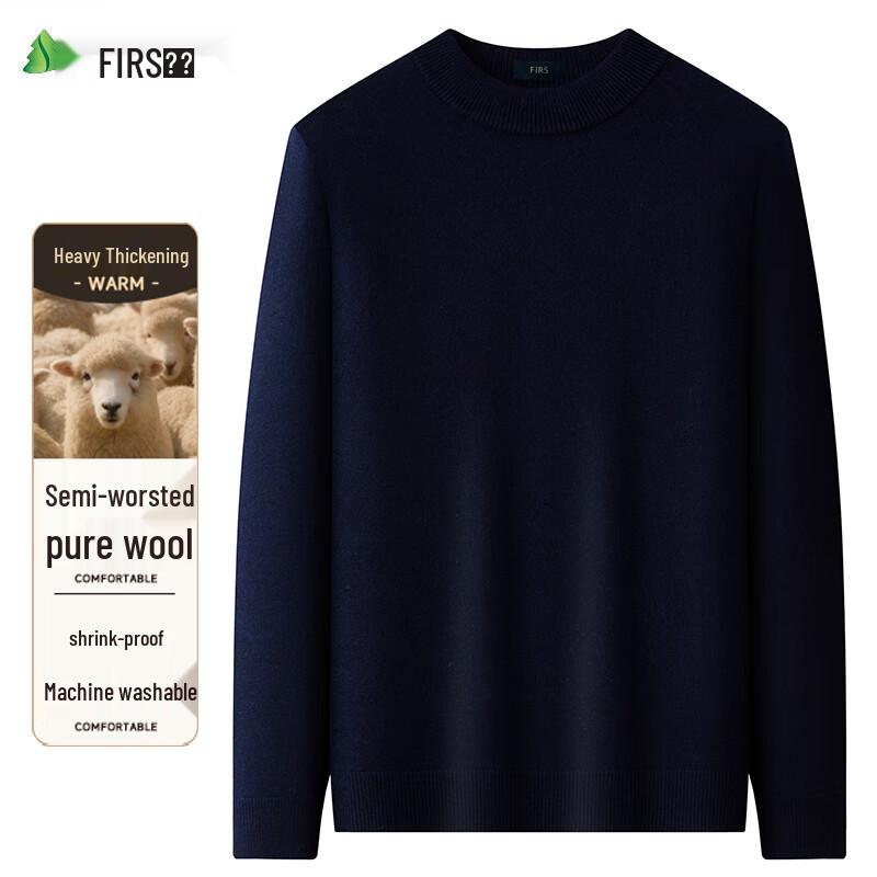 Shanshan Men's Thickened 100% Wool Crew Neck Pullover Sweater