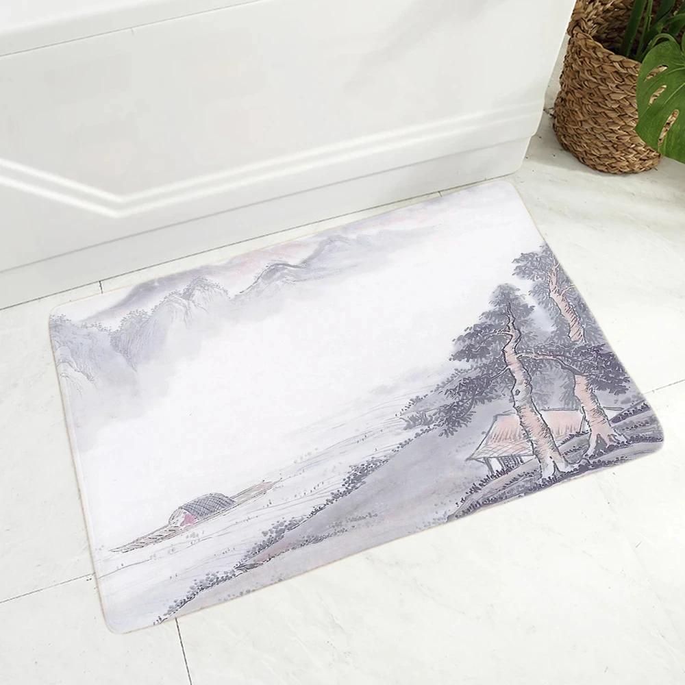 Chinese Ink Painting Floor Mat for Living Room Bedroom Kitchen Decor Non-Slip Carpet Landscape Print Doormat Soft Bathroom Mats