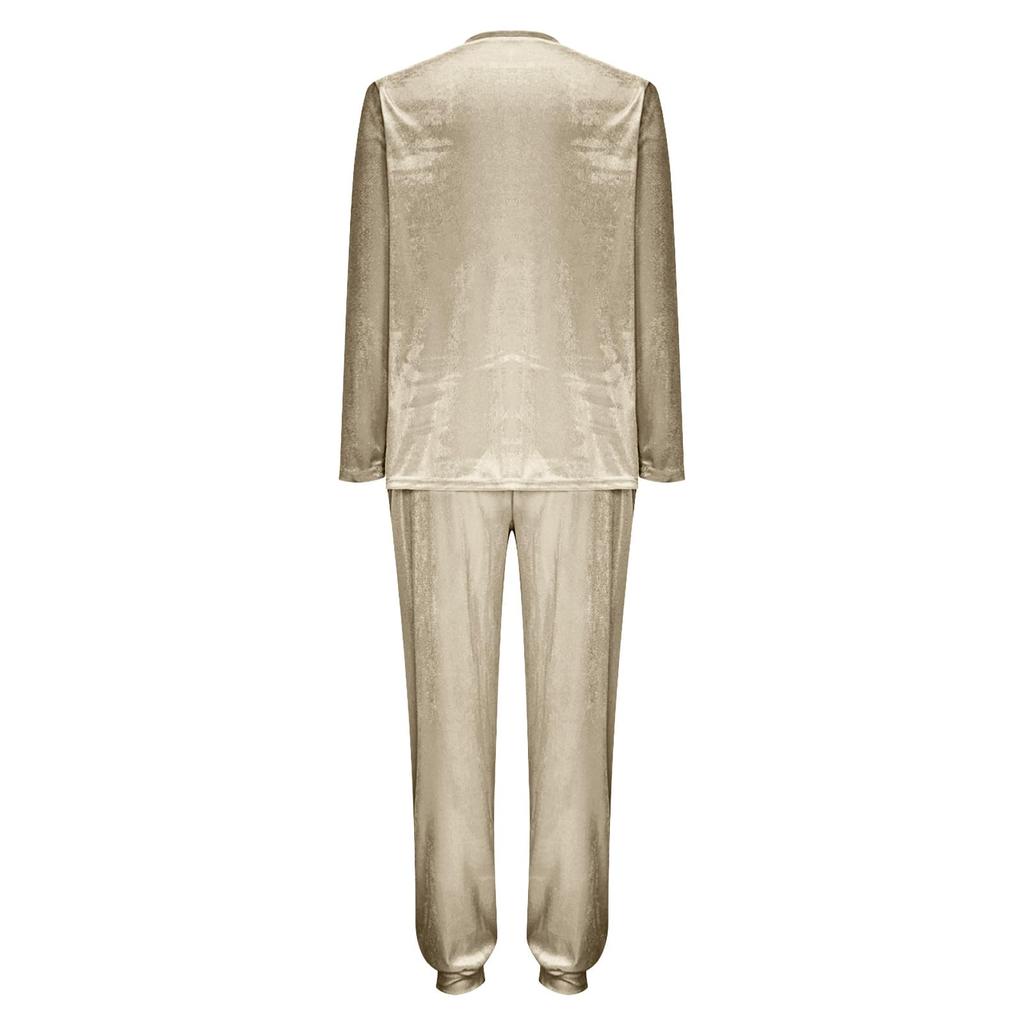 Módní dámský módní ležérní oblek ze zlatého sametu v jednobarevném provedení