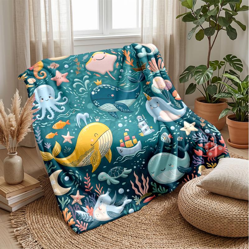 Underwater Coral Reef Scene 3 Theme Blanket Lightweight Warm Flannel Blanket Decorative Throw Blanket for Home Decoration
