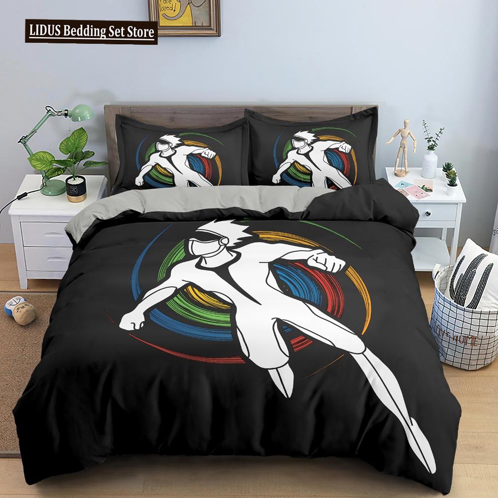 Sport Polyester Duvet Cover Set King Queen Size Bedding Set Sport Player Action On Spin Wheel Graphic Bedclothes Bedroom Decor