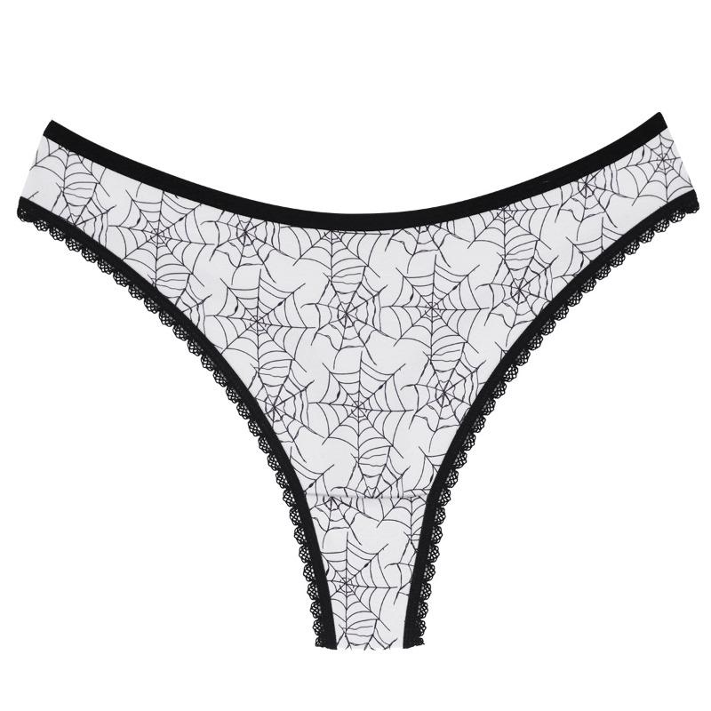 

1pc New Style Sexy Women s Halloween Thong with Skeleton Spider Comfortable Cute Thin Underwear Breathable Skin-Friendly Panties 1XL білий