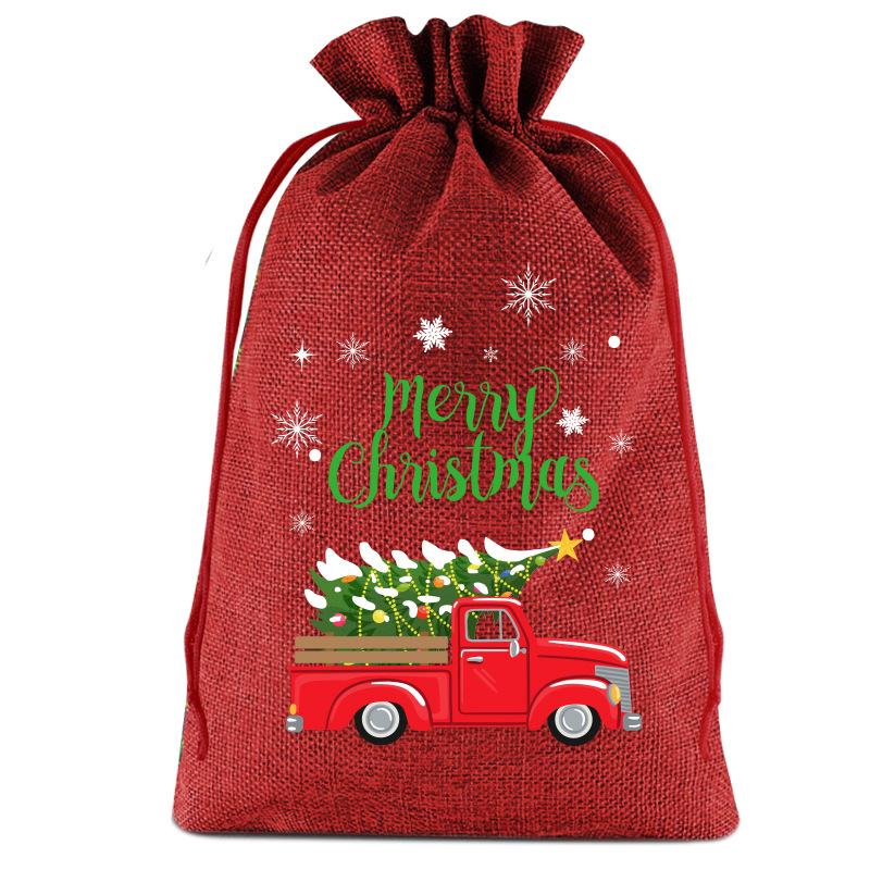8pcs Christmas Linen Drawstring Bags for Children Christmas Apple Bags Christmas Eve Drawstring Gift Bags