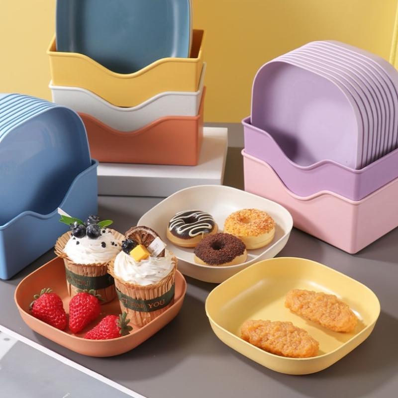 10Pcs Set Reusable Fruit & Dessert Plates - Washable, Multifunctional Snack Dishes With Built-In Base For Bones & Candy