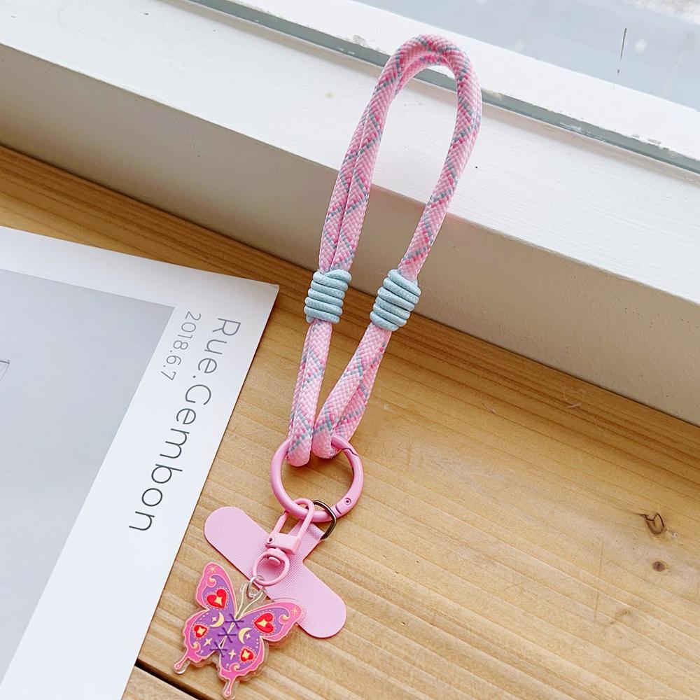 With Butterfly Pendant Cellphone Straps Hanging Cord Mobile Phone Lanyard Short Wrist Strap Charm Anti-lost Chain Women Keychain