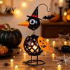 Halloween Tema Ornament Smedejern Krage og Græskar Ornament, Metal Fugl Lysestage Statue med LED til Hjemme Borddekoration Kreativ Gave
