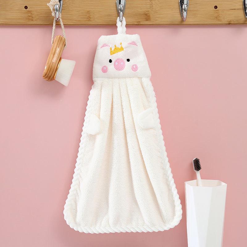Cartoon Little Pig Coral Fleece Hand Towel - Cute, Absorbent, Ideal for Kids' Hand Wiping in Kitchen
