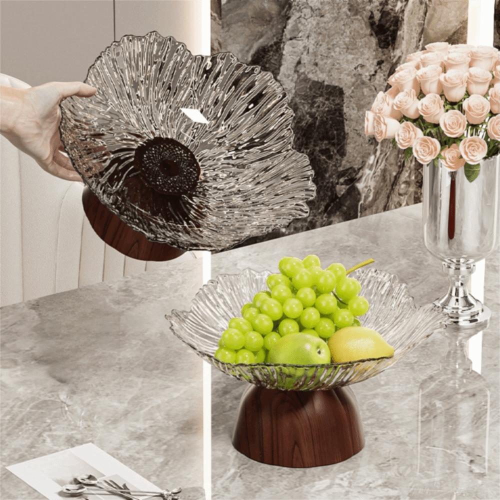 Large Capacity Pedestal Fruit Bowl Transparent Petal Design Snack Display Tray Counter-top
