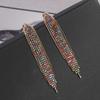 New Classic Shiny Crystal Clip on Earrings Ladies Exaggerated Long Tassels Colorful Rhinestone Non Pierced Earrings Jewelry