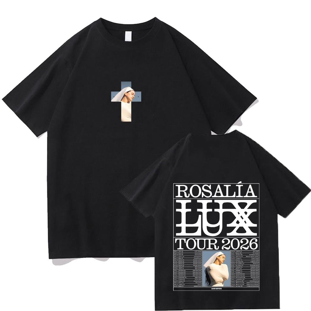 Розалия Розалия LUX Тур Хлопковые Футболки Мода 2026 Женская Мужская Одежда Круглый Вырез Высокое Качество Короткий Рукав Футболка Эстетичные Топы XS чёрный