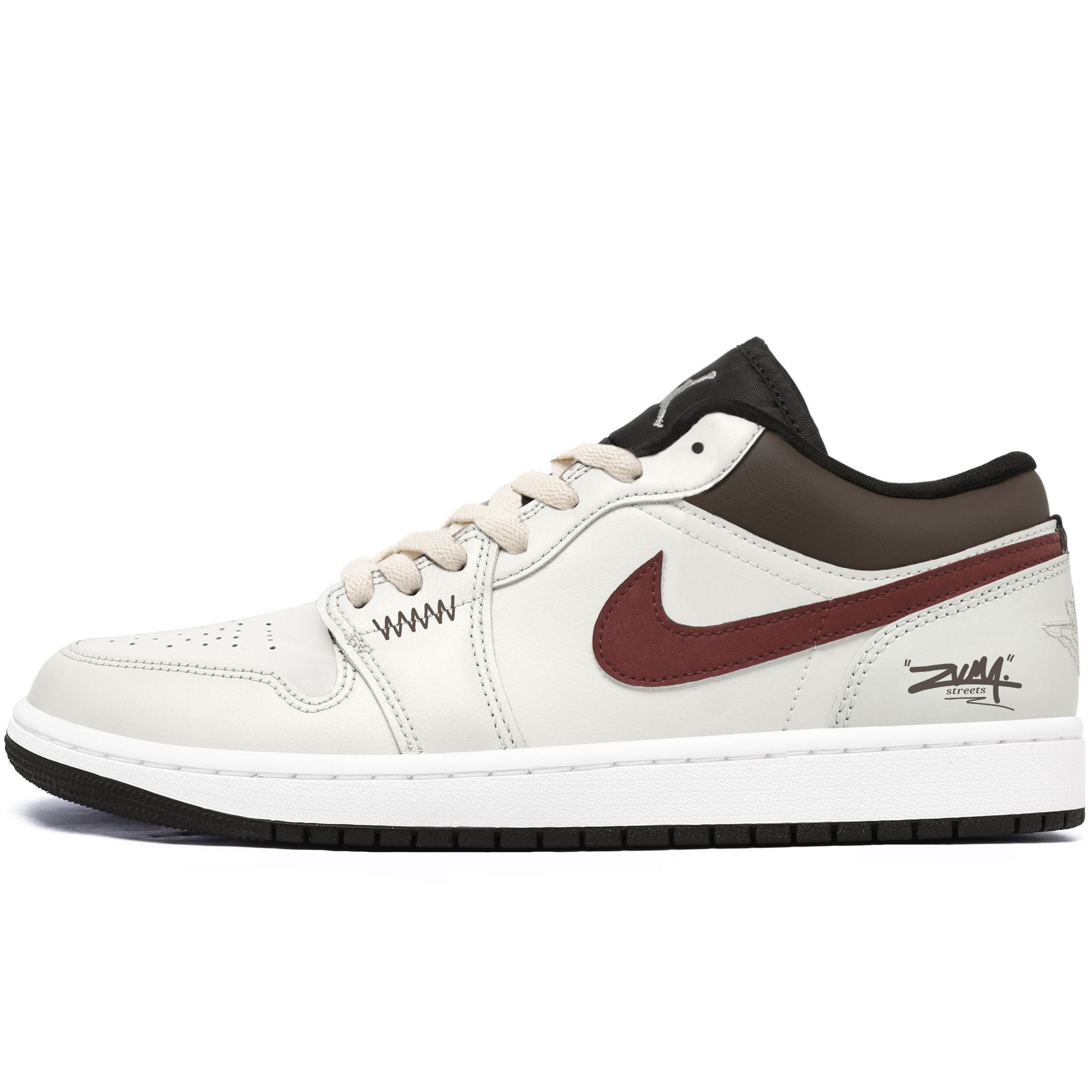 

Jordan Air Jordan 1 Cushioning Low top Vintage Basketball Shoes Unisex White Brown 553558-132(Team349-) 42