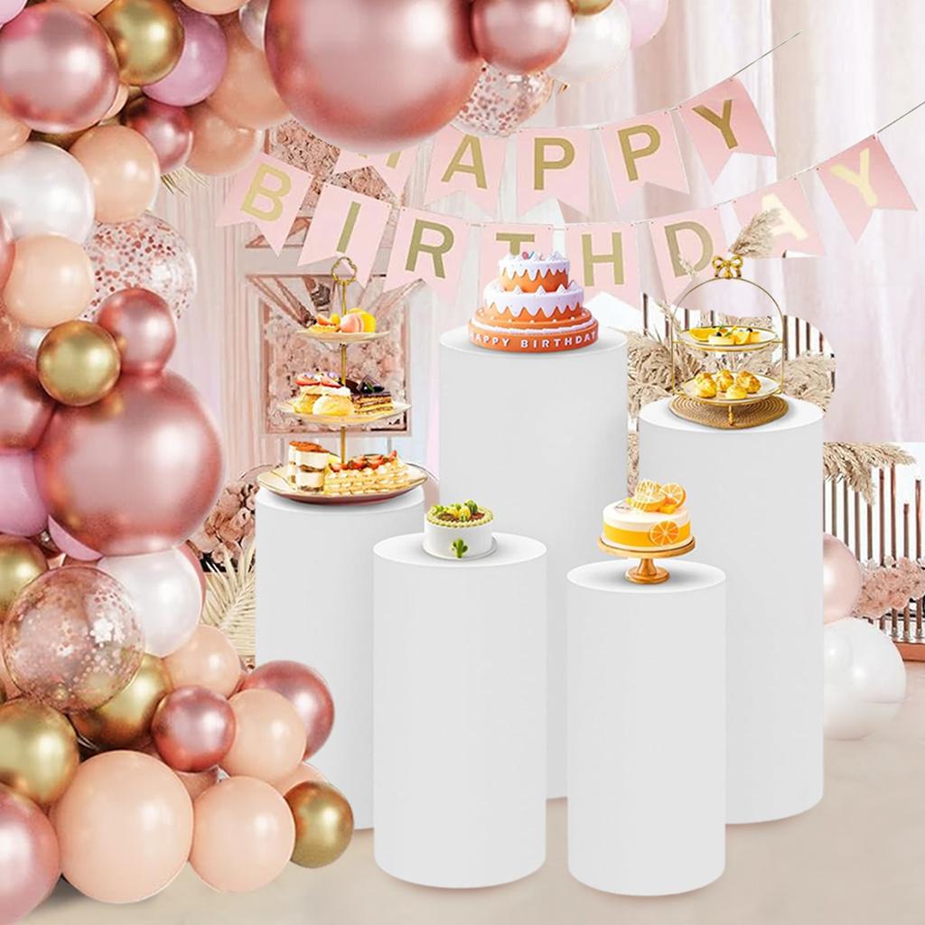 3/5pcs Elastic Wedding Cylindrical Base Tablecloth Circular Dessert Table Birthday Party Decoration Cylindrical Pedestal Covers
