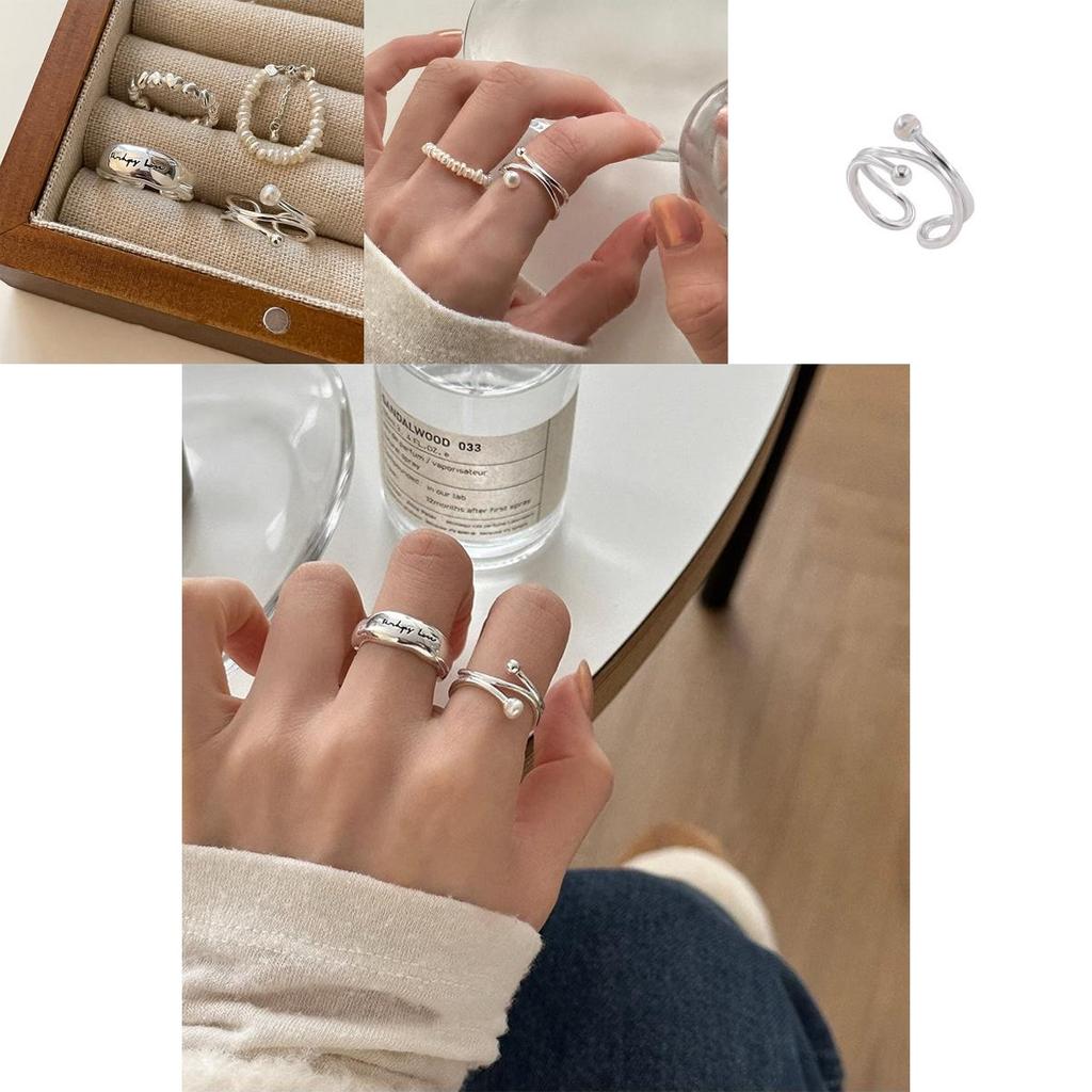 Chic High-end Design Geometric Pearl Ring For Women Stylish Adjustable Finger Jewelry